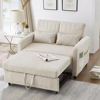 [Sofa-lova su miego funkcija] Dviejų vietų sulankstoma sofa, paprasta ir moderni, trijų pakopų reguliuojama nugarėlė, kvėpuojantis medvilnės ir lino audinys 114 x 77 x 82.5 cm smėlis