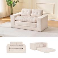 Dvivietė sofa-lova su atminties putomis - nereikia surinkti, 2-in-1 funkcija, veliūro užvalkalas, mažiems plotams, butams, namų biurui ir miegamajam smėlis