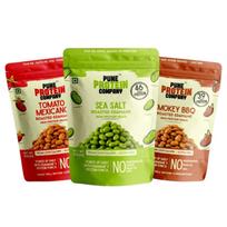 Pune Protein Company Skrudinti edamame pupelių įvairūs rinkiniai po 3 vnt. (Po 100g kiekvienas) | Aukšto augalinio baltymo sveiki užkandžiai | Veganiški, be glitimo, mažai kalorijų beige