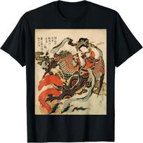 Japanese Retro Vintage Artwork Tengu Goddess Playing Flute T-Shirt S įvairiaspalvis