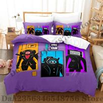 Skibidi Toilet Bedding Set Single Twin Full Queen King Size Bed Set Adult Kid Bedroom Duvetcover Sets Print Anime Bed Sheet Set EU Single(135*200cm)3pcs black