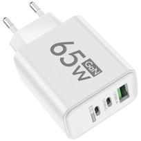 65W USB C PD Fast Charger GaN Wall Adapter for 16 Samsung Galaxy S24 Quick Charge 3.0 Multi Port Travel Charger White EU