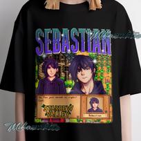 Sebastian shirt, stardew valley Vintage Style Graphic Tee, Blue textured text design T shirt 4XL blue