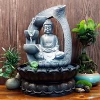 Unique Resin Buddha Desktop Fountain Decoration Tabletop Ornament with Light for Home OfficeUS Plug 110V white