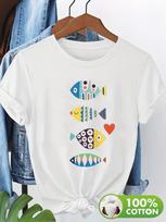 Lightweight And Breathable Womes Made From 100 Featuring An Adorable Fish Design This Casual Unisex All TShirt S