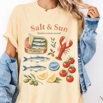 Salt & Sun Mediterranean Graphic Tee, Vintage Sardine Lobster Coastal Shirt and kids tshirt 2XL gray