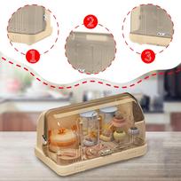 Rack Cup Storage Holder with Transparent Cover Container Lightweight Tableware Box for Cream Color beige