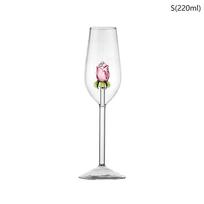 Kūrybinga 3D rožinė stiklinė rožė, įmontuota raudono baltojo vyno taurės taurė, gėrimų taurė Šampano fleita, miela Valentino dienos dovana S 220ml white