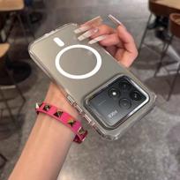 Case for Xiaomi POCO F8 Pro,F6 Pro Minimal Semi-Transparent Magnetic Casing Raised Electroplated Lens Bezel Anti-Slip Drop Resistant Protective Shell POCO F8 Pro beige