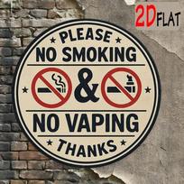 No Smoking Vaping Metal Wall Sign Outdoor Aluminum Round Plaque beige