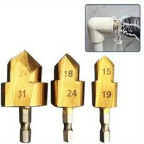 3Pcs PPR Lifting Stepped Drill Bit Hexagon Shank Water Pipe Connection Tool 20/25/32mm Full Open Process Gold