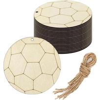 10pcs Wooden Soccer Cutouts Crafts Soccer Gift Tags Shaped Wood Hanging Ornaments for DIY Project Sport Themed Party Decoration black
