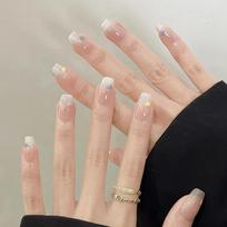 24Pcs Medium Simple Black French Press On Nails Detachable Square Fake Nails With Glue Acrylic Full Cover
