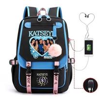 2026 New Katseye Kpop Print Backpack Teen Students Casual Daypack Lightweight Large-Capacity Travel Bookbag mėlyna