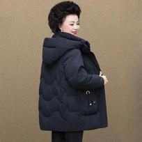 Žieminis sutirštintas gobtuvu dygsniuotas parkas paltas - moteriška pūkų medvilnės striukė su kišenėmis, ideali vidutinio amžiaus moterims 6XL juoda