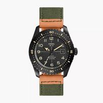 Fossil Limited Edition Solar-powered OliveLeather And Denim Watch LE1136 žalia/oranžinė