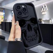 Minimalist black skull phone case for iPhone16 15 14 13 12 11 Pro/Max/Plus anti-fall and shock For iPhone 16E black