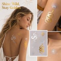 Temporary Tattoos Glitter Gold Snake Pattern Body Art Stickers One Size beige