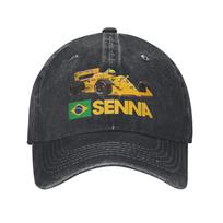 Ayrton Senna Men Women Baseball Cap  Distressed Denim Washed Caps Hat Retro Outdoor Workouts Adjustable Fit Snapback Hat One Size gray
