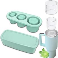 Ice Cube Tray Compatible with Stanley Cup Silicone Ice Cube Molds with Lid & Bin 3 Hollow Cylinder Ice Mold for Tumbler 20-40Oz žalia