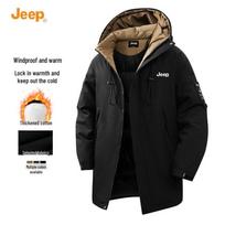 JEEP Men's 2025 Winter Hooded Windproof Padded Mid-Length Jacket XL juoda