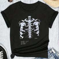 Fashion Women T-shirt Dark Skull Bones Heart and Lung Print Short Sleeve T Shirt Female Streetwear Harajuku Top Unisex Clothing S juoda