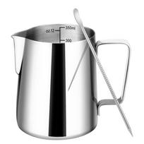 Milk Frothing Pitcher, 12oz Milk Frother Cup with Clear Scale, 304 Stainless Steel Cappuccino Espresso Machine Accessories 350ml gray