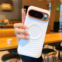 For Google Pixel 9 9A 10 10A Pro XL Case Magnetic Ripple Leather Orange Camera Lens Frame Protection Soft TPU Back Cover Google Pixel 9