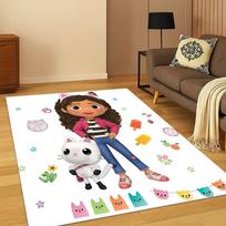 Cute Gabbys Dollhouse Cartoon Girl Carpet Rug for Bedroom Living Room Sofa Doormat Home Decor,Kid Game Area Rug Non-slip Gift 40x60cm beige