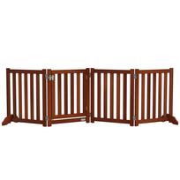 Foldable double-sided wooden dog safety gate, 4 panels with door, support feet, 205 x 60 cm, brown 205 x 30 x 60 cm
