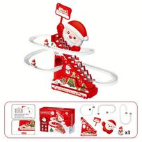 Elektrinis Kalėdų Senelio čiuožyklos takas laipiojimo žaislas su automatiniais laiptais, LED šviesa ir muzika, judantis žaidimų rinkinys Slide toy + 3 pieces red