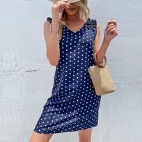 Summer women's dress fungus edge polka dot vest skirt S tamsiai mėlyna spalva