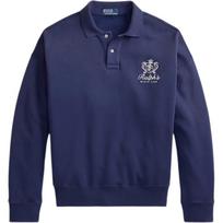 Polo Ralph Lauren Fleece Printed Long Sleeve Polo Shirt Loose Fit Men tops 710B14568-001 M blue