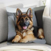 1pc German Shepherd Puppy Decorative Pillow Cover - Playful Dog Design, Peachy-Beige Polyester, Zipper Closure 40X40CM black