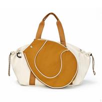 Pickleball Tote Bag Travel-Ready with Trolley Sleeve Tennis Beige Brown white