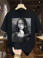 Funny Men'S Meme Mona Lisa T Shirt Streetwear Y2K Tee Summer Women Tee Oversize Ironic Humor Gen Z Alpha Brain Rot Humor Novelty XS gray