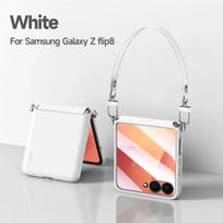 Samsung Galaxy Z Flip 8 7 6 5 Magsafe Dėmėms atsparus dėklas Madingas ir elegantiškas riešo dirželis Odinis dėklas Atsparus smūgiams Galaxy Z Flip8 balta