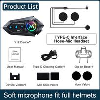 Y12 Motorcycle Helmet Headset Bluetooth 5.4 Motorcycle Wireless Hands-on Talking Headset Waterproof Moto Headphone black