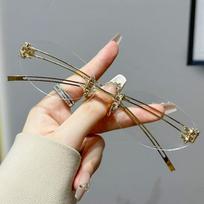 Fashion Frameless Gold Silver Eyeglasses Millennium Spicy Girls Retro Y2K Oval Star Metal Flat Frame Glasses Eyewear Decoration auksas
