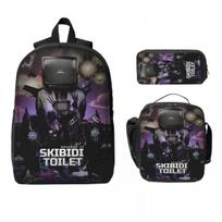 3Pcs Skibidis Toilets Theme Backpack Set for Boy Girl Pencil Boxes Bookbag Sets with Lunch Box For School Students Knapsack gray