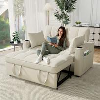 Sulankstoma sofa-lova, daugiafunkcinė sofa su miego funkcija, su puodelių laikikliu ir pagalvėmis, tinkama svetainei, miegamajam, namų kino teatrui, butui 137 x 76.5 x 83 cm smėlis
