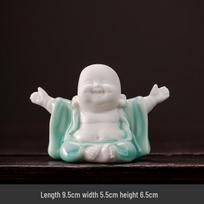 Ceramic Maitreya Buddha Ornament - Laughing Buddha Statue for Office, Shelf, or Tea Table Display white