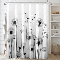 1 Elegant Black And White Dandelion Print Shower Curtain - Polyester, Machine Washable, Suitable For All Seasons, With Hooks W60H190(CM)-1 Pcs white