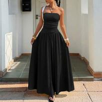 Sleeveless Strapless Tube Dress Women's Casual Fashion Slim Fit Elegant Long Maxi Dress with Pleated Skirt Design for Summer L juoda
