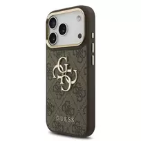 GUESS PU Leather 4G Metal Logo Gold Frame phone case for iPhone 18 Pro brown
