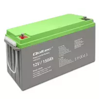 Qoltec Deep Cycle Gel Battery | 12V | 150Ah | 44.5kg | Maintenance-free | Professional | LongLife | PV, UPS, camper