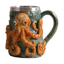 3D velnio aštuonkojis alaus puodelis su čiuptuvo rankena Gotikinis Cthulhu Piratų gėrimo indas Naktinis Viduramžių Fantazijos Dovana B gray