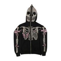 Unisex Helovino gobtuvas Kalnų krištolas Ghost Skeleton Modelis Užtrauktukas Užsegamas gobtuvu Kišenės ilgomis rankovėmis Vakarėlio Cosplay kostiumas Rudens žiemos striukė S rožinė