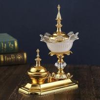 Crystal Incense Burner Metal Arabian Diffuser Bakhoor Oud Sandal Cone Charcoal Censer Ramadan Gifts for Yoga Spa Home Decor brown