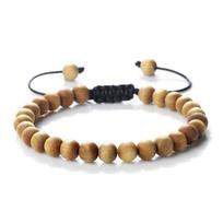 Sandalwood Natural Wood Beads Bracelet Tibetan Ethnic Buddha Meditation Bangle Elastic&Adjustable Prayer Men Women Jewelry Gift beige